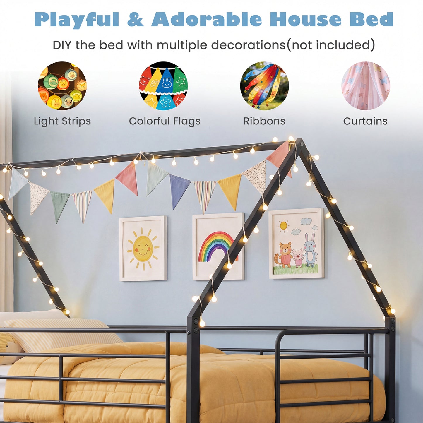 Twin Over Twin Metal Bunk Bed With Roof, Ladder, Black Bunk Bed Frame at Gallery Canada