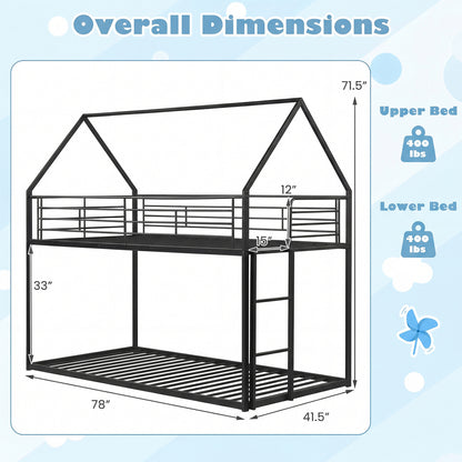Twin Over Twin Metal Bunk Bed With Roof, Ladder, Black Bunk Bed Frame at Gallery Canada