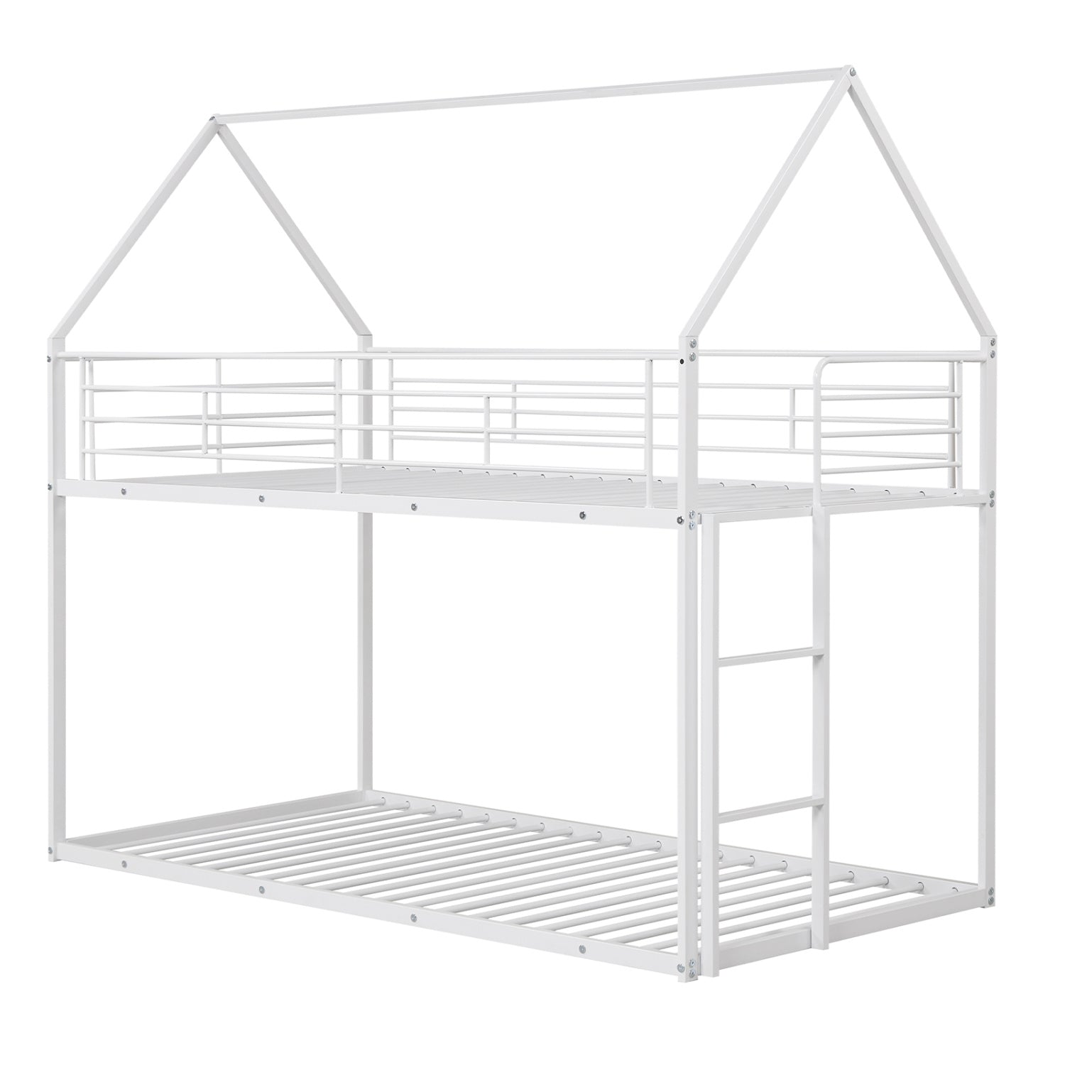 Twin Over Twin Metal Bunk Bed, Roof And Ladder, White Bunk Bed Frame at Gallery Canada