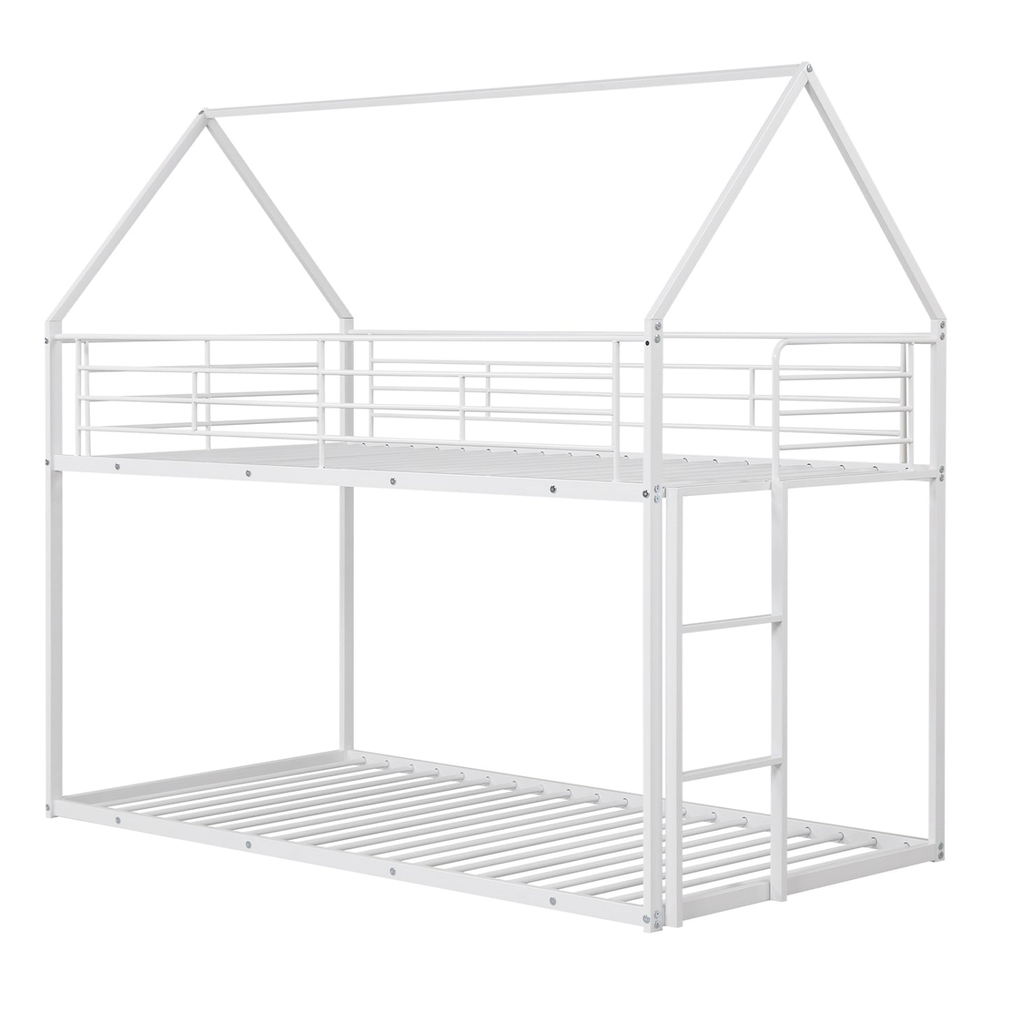Twin Over Twin Metal Bunk Bed, Roof And Ladder, White Bunk Bed Frame at Gallery Canada