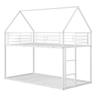 Twin Over Twin Metal Bunk Bed, Roof And Ladder, White Bunk Bed Frame at Gallery Canada