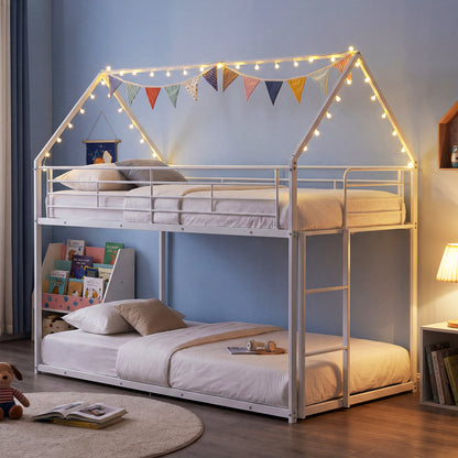 Twin Over Twin Metal Bunk Bed, Roof And Ladder, White Bunk Bed Frame at Gallery Canada