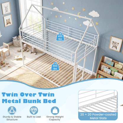 Twin Over Twin Metal Bunk Bed, Roof And Ladder, White Bunk Bed Frame at Gallery Canada