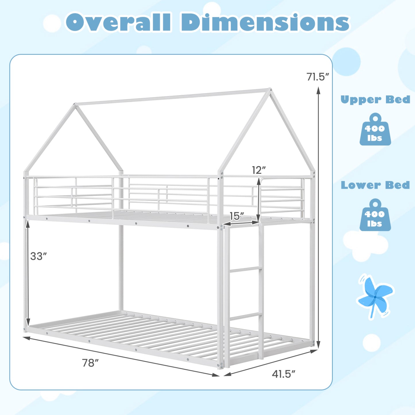 Twin Over Twin Metal Bunk Bed, Roof And Ladder, White Bunk Bed Frame at Gallery Canada