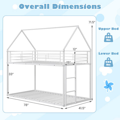Twin Over Twin Metal Bunk Bed, Roof And Ladder, White Bunk Bed Frame at Gallery Canada