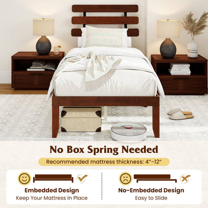 Twin Size Bed Frame 15.5 Inch Solid Wood Platform Bed with Retro Headboard, Walnut Simple Bed Frame at Gallery Canada