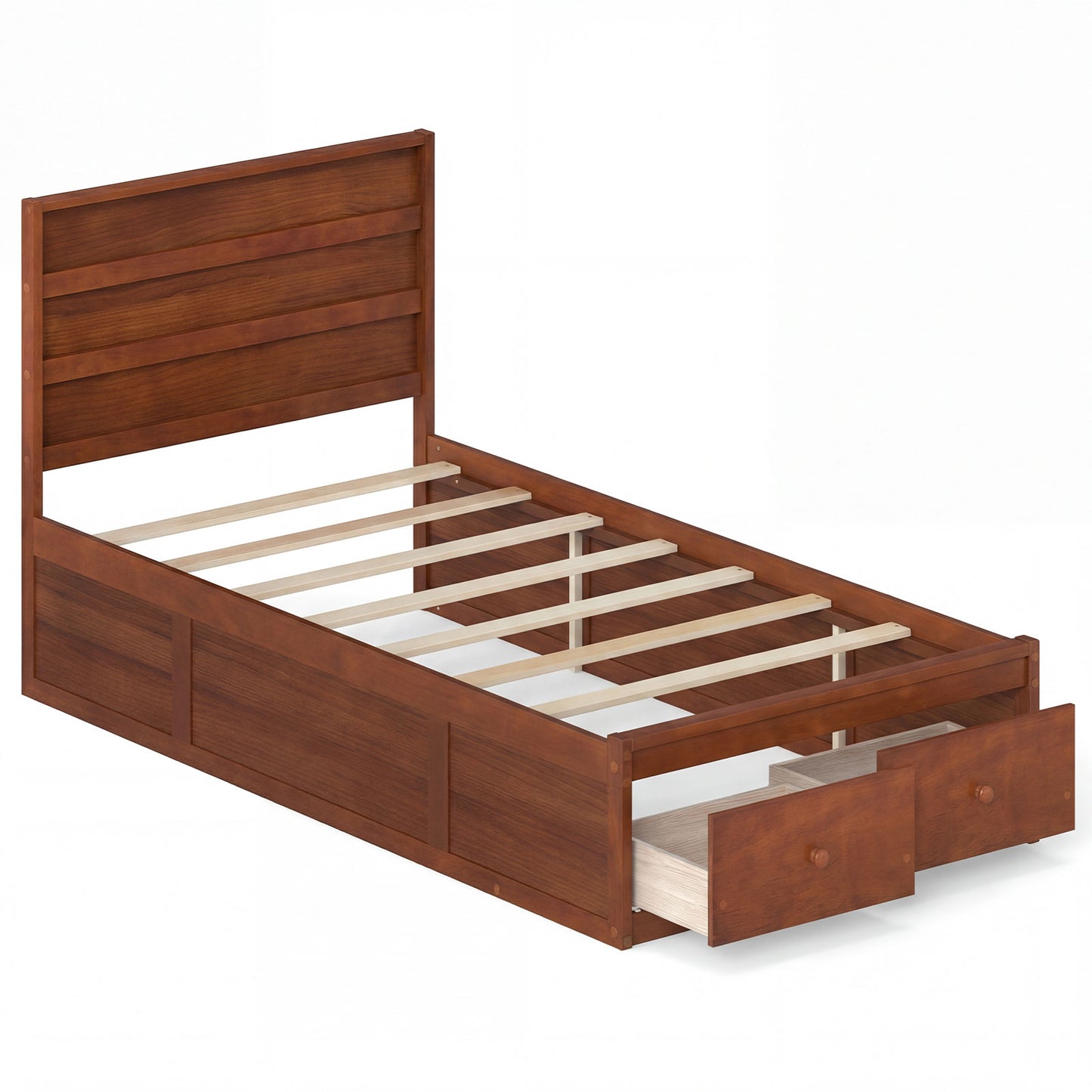 Twin Size Bed Frame with Storage Drawers and Headboard, Walnut Simple Bed Frame Walnut at Gallery Canada