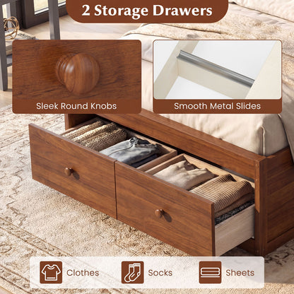 Twin Size Bed Frame with Storage Drawers and Headboard, Walnut Simple Bed Frame at Gallery Canada