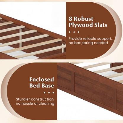 Twin Size Bed Frame with Storage Drawers and Headboard, Walnut Simple Bed Frame at Gallery Canada