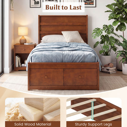 Twin Size Bed Frame with Storage Drawers and Headboard, Walnut Simple Bed Frame at Gallery Canada