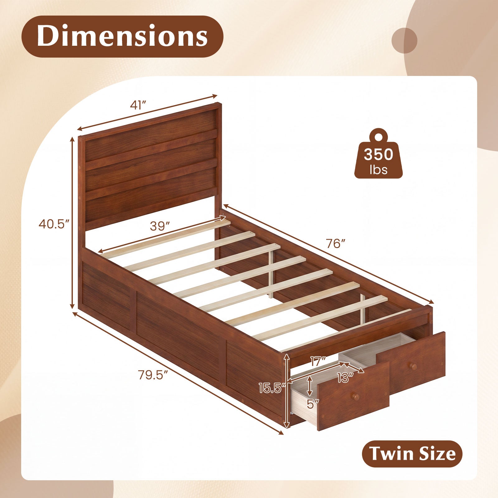 Twin Size Bed Frame with Storage Drawers and Headboard, Walnut Simple Bed Frame at Gallery Canada