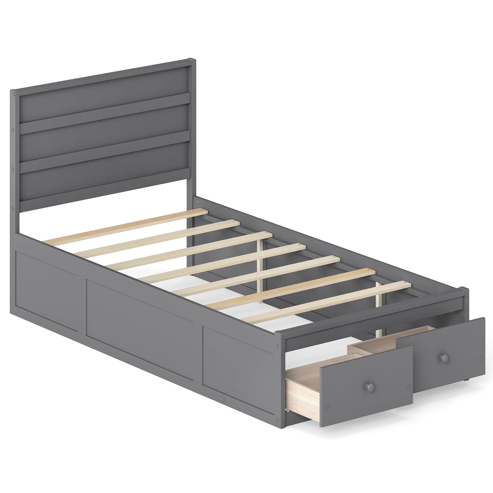 Twin Size Bed Frame with Storage Drawers and Headboard, Gray Simple Bed Frame at Gallery Canada