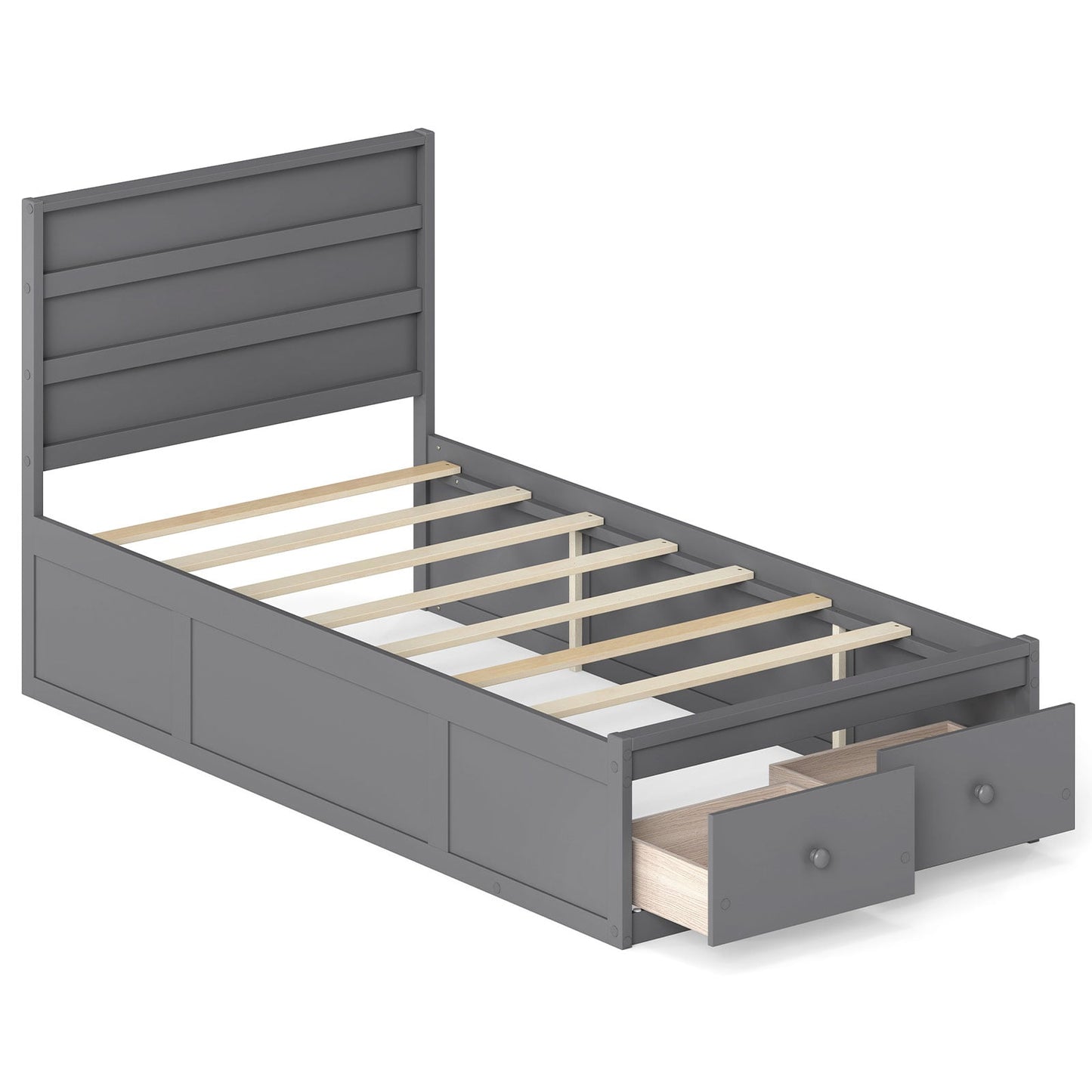 Twin Size Bed Frame with Storage Drawers and Headboard, Gray Simple Bed Frame at Gallery Canada