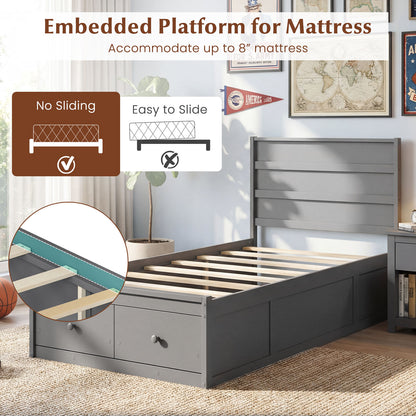 Twin Size Bed Frame with Storage Drawers and Headboard, Gray Simple Bed Frame at Gallery Canada