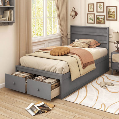 Twin Size Bed Frame with Storage Drawers and Headboard, Gray Simple Bed Frame at Gallery Canada
