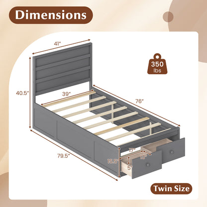 Twin Size Bed Frame with Storage Drawers and Headboard, Gray Simple Bed Frame at Gallery Canada