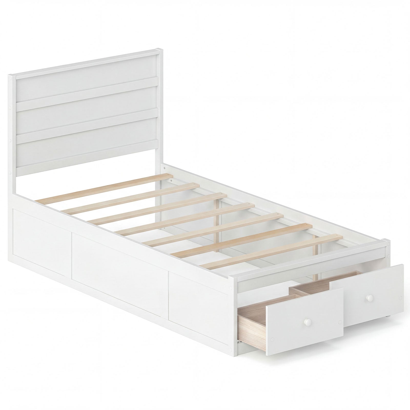 Twin Size Bed Frame with Storage Drawers and Headboard, White Simple Bed Frame White at Gallery Canada