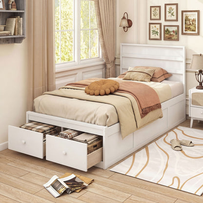 Twin Size Bed Frame with Storage Drawers and Headboard, White Simple Bed Frame at Gallery Canada