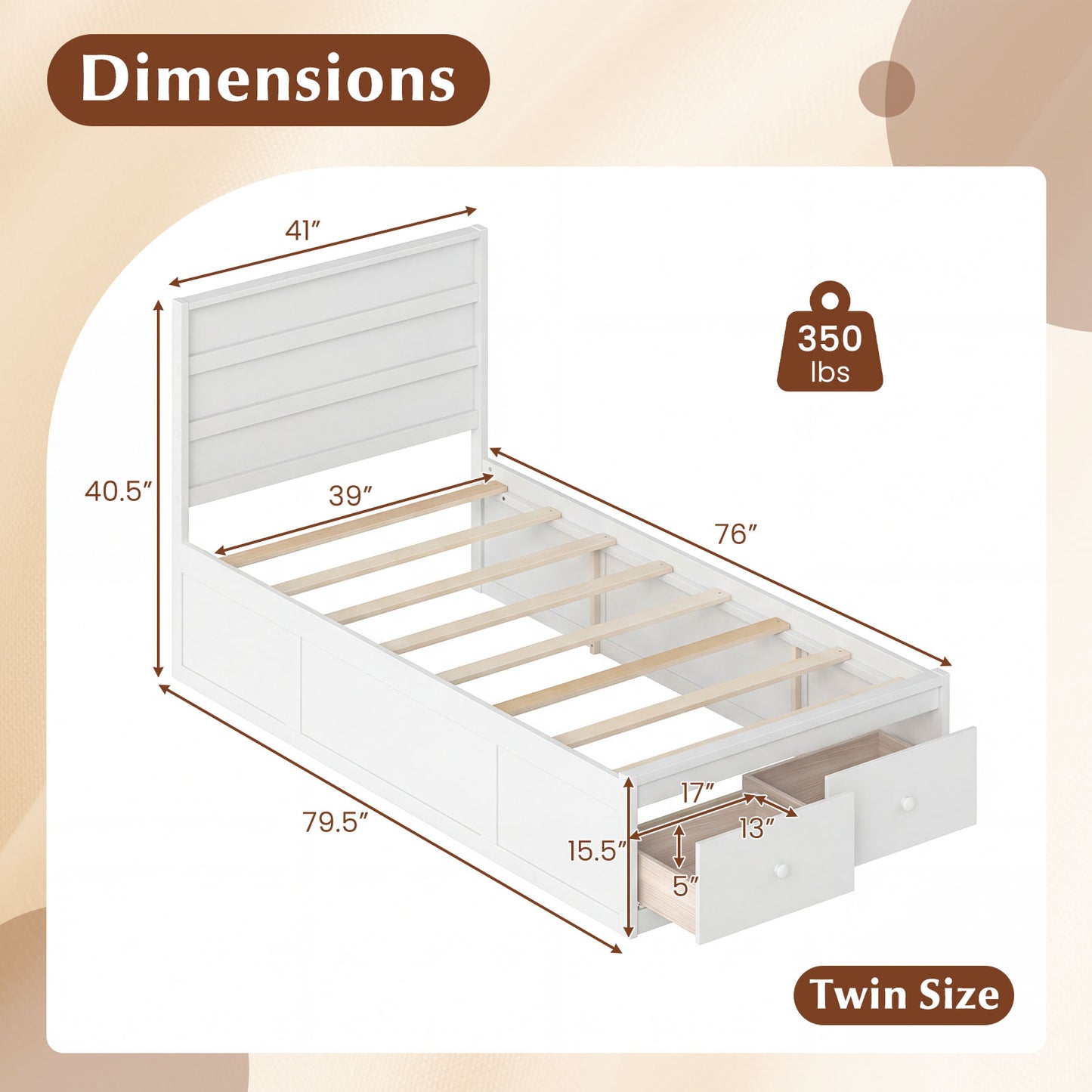 Twin Size Bed Frame with Storage Drawers and Headboard, White Simple Bed Frame at Gallery Canada