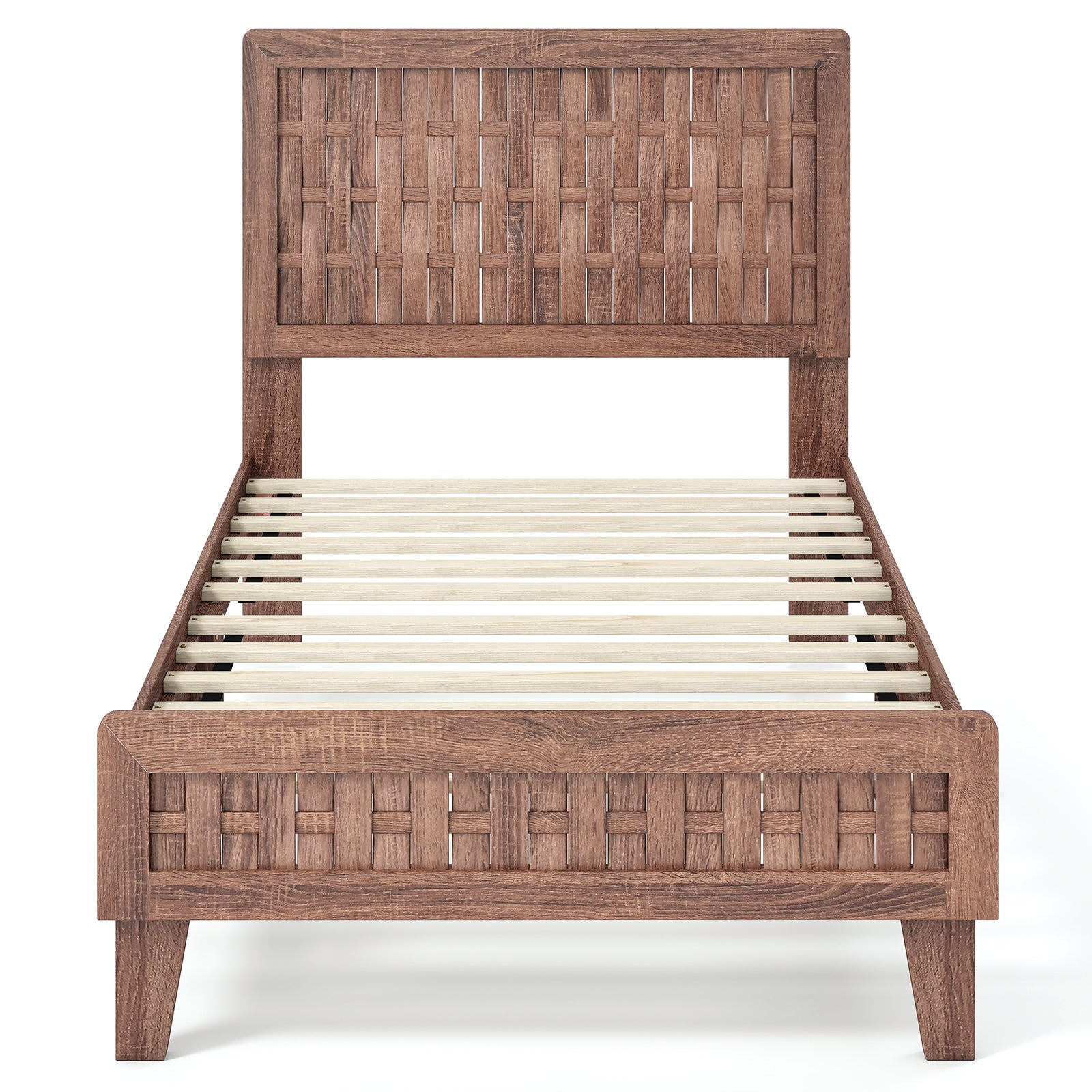 Twin Size Bed Frame, Mid Century, Woven Headboard, Walnut Simple Bed Frame Walnut at Gallery Canada