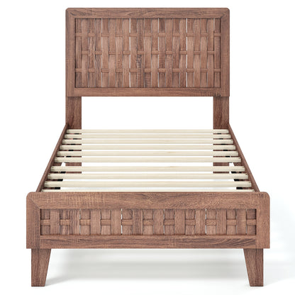 Twin Size Bed Frame, Mid Century, Woven Headboard, Walnut Simple Bed Frame Walnut at Gallery Canada