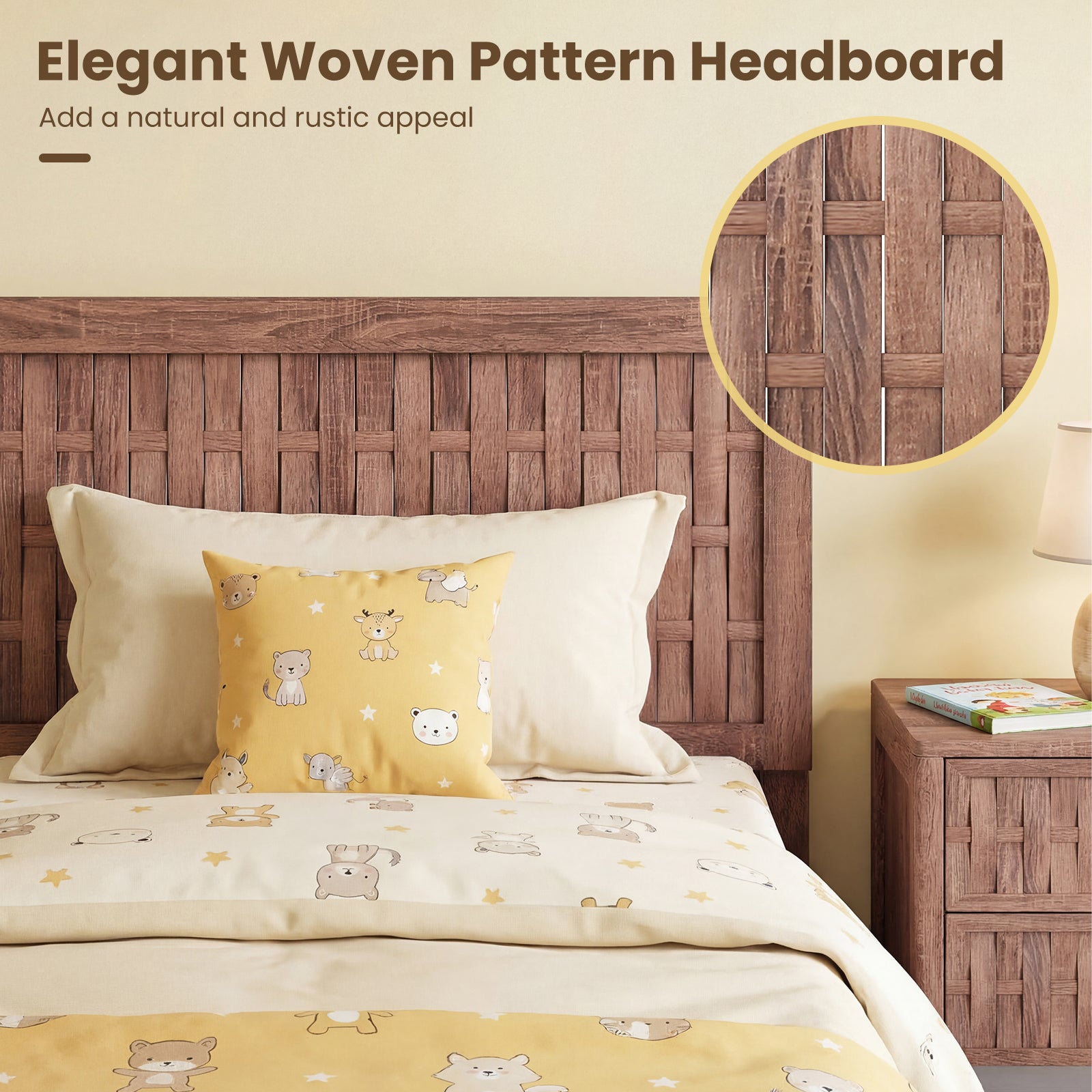 Twin Size Bed Frame, Mid Century, Woven Headboard, Walnut Simple Bed Frame at Gallery Canada