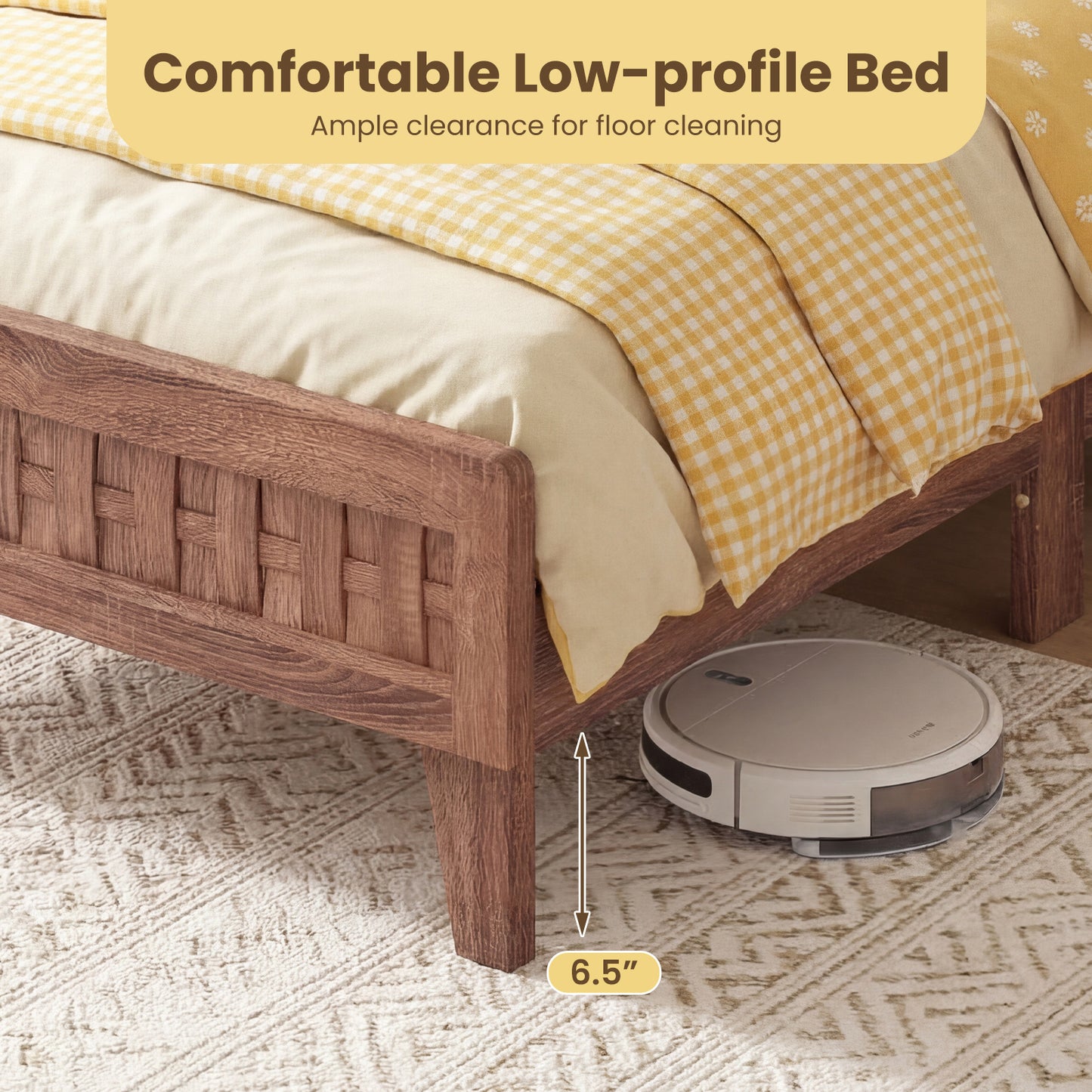Twin Size Bed Frame, Mid Century, Woven Headboard, Walnut Simple Bed Frame at Gallery Canada