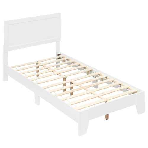 Twin Size Bed Frame with Headboard, White