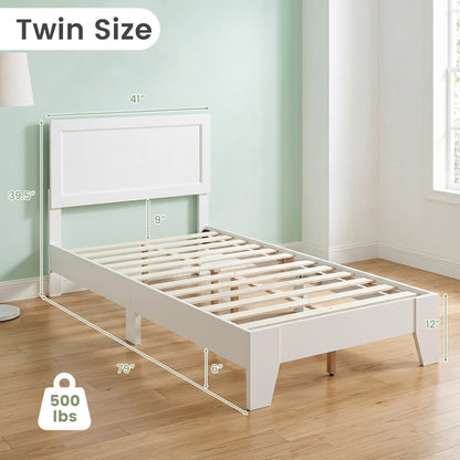 Cadre de lit de taille jumeau avec tête de lit, blanc