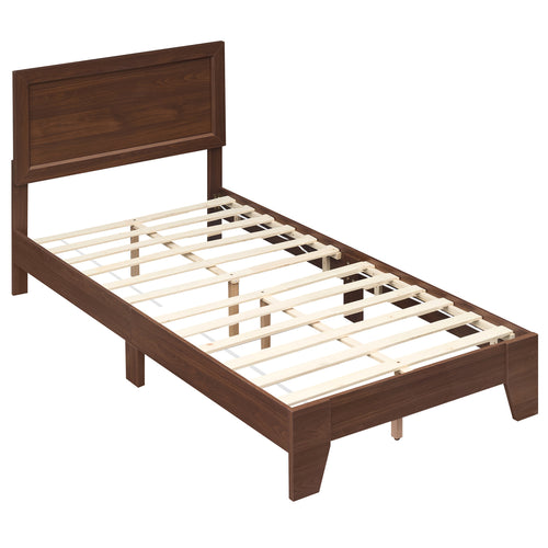 Twin Bed Frame with Headboard, No Box Spring Needed, Walnut