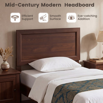 Twin Bed Frame with Headboard, No Box Spring Needed, Walnut