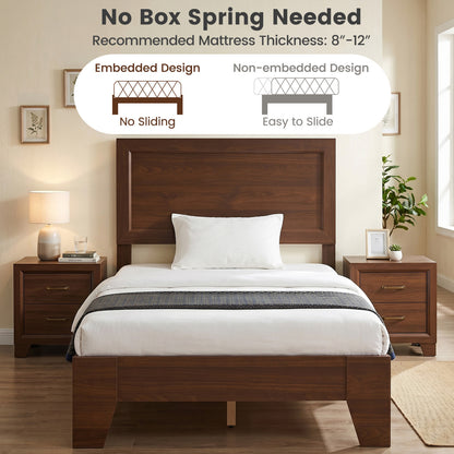 Twin Bed Frame with Headboard, No Box Spring Needed, Walnut