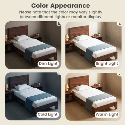 Twin Bed Frame with Headboard, No Box Spring Needed, Walnut
