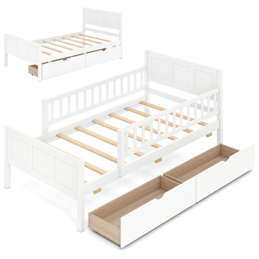 Twin Bed Frame with Detachable Guardrails, White Trundle Bed Frame White at Gallery Canada