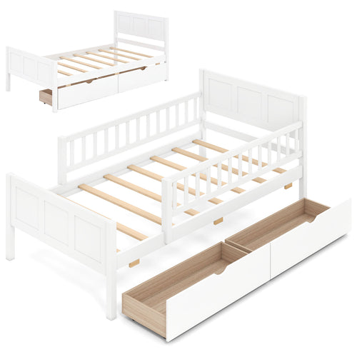 Twin Bed Frame with Detachable Guardrails, White