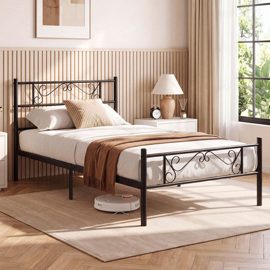 Twin Size Metal Bed Frame with Headboard, Footboard, Black Simple Bed Frame Options at Gallery Canada