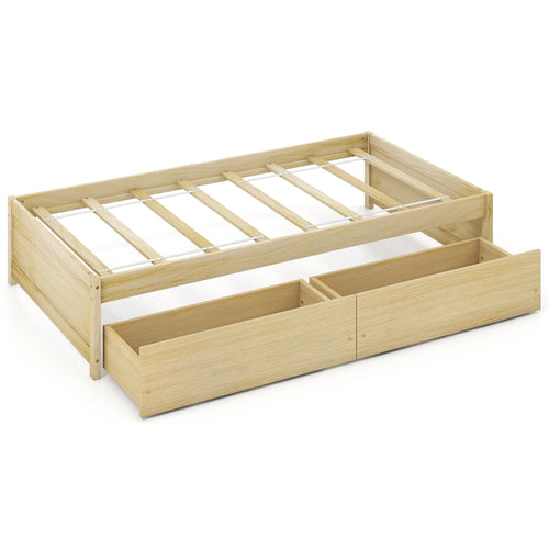 Twin Size Captain Bed, 2 Drawers, Slats Support, Natural