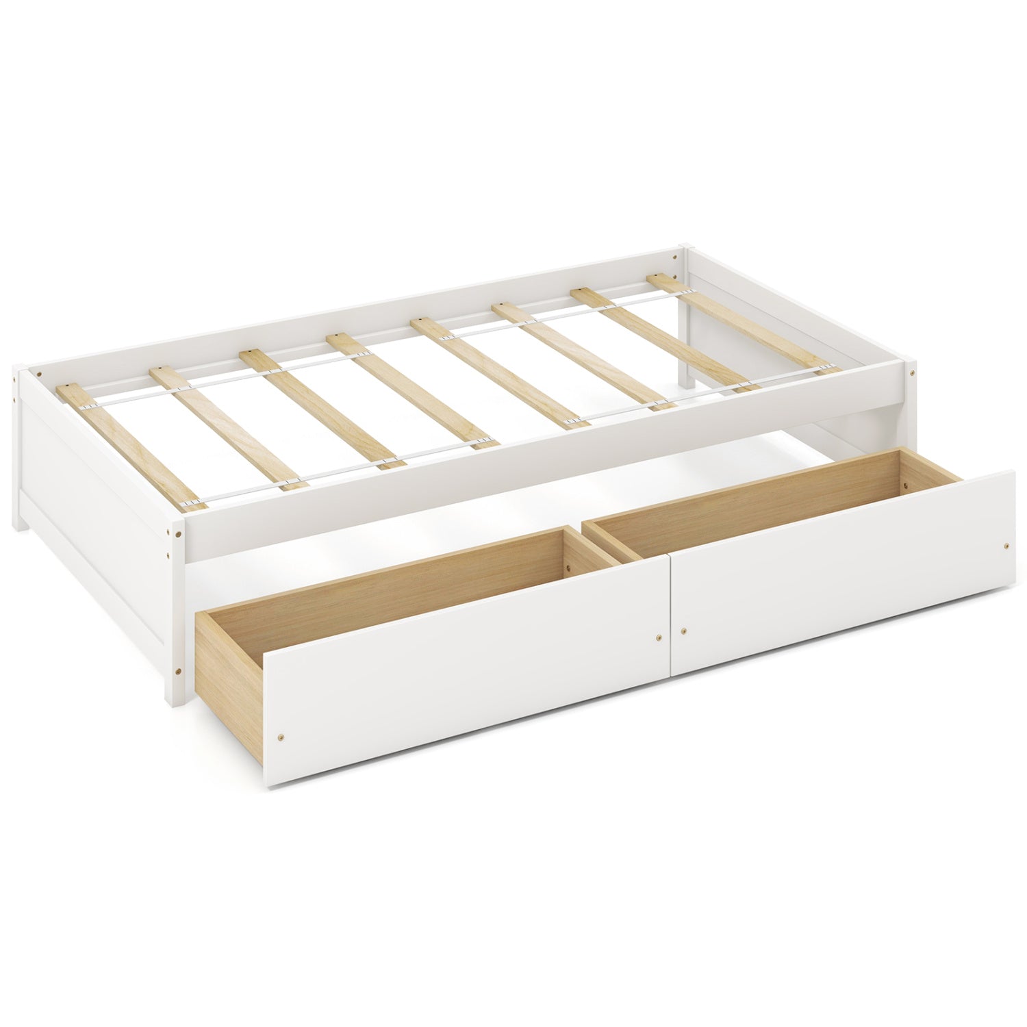 Twin Size Captain Bed, 2 Drawers, Slats Support, White Simple Bed Frame at Gallery Canada