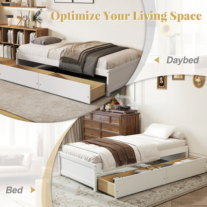 Twin Size Captain Bed, 2 Drawers, Slats Support, White Simple Bed Frame at Gallery Canada