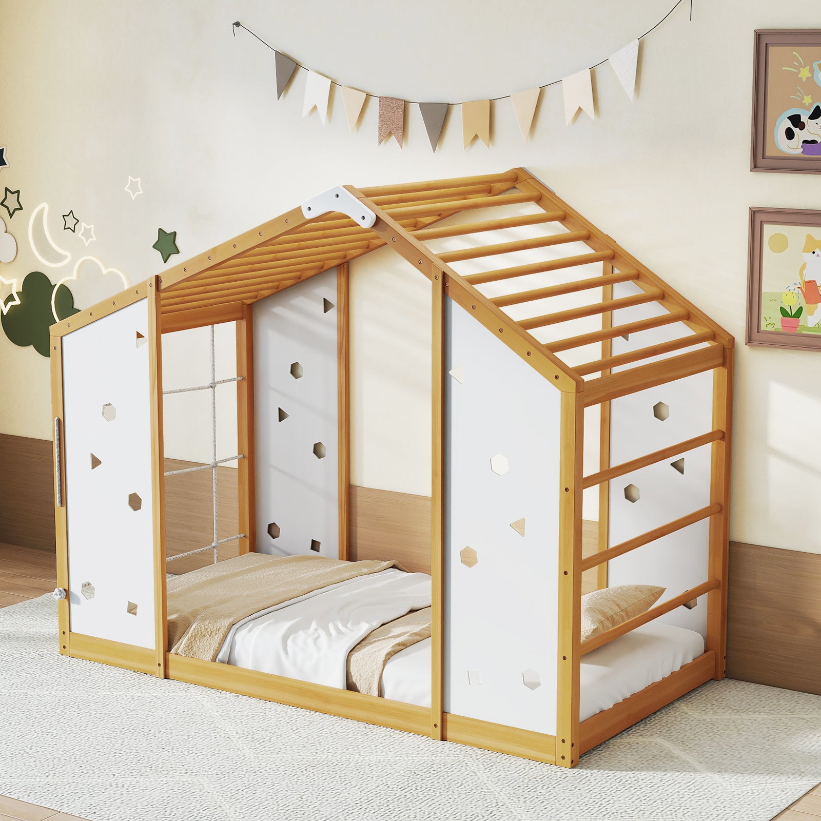 Twin Size Climbing Bed, Montessori Floor Bed, White Toddler Beds at Gallery Canada