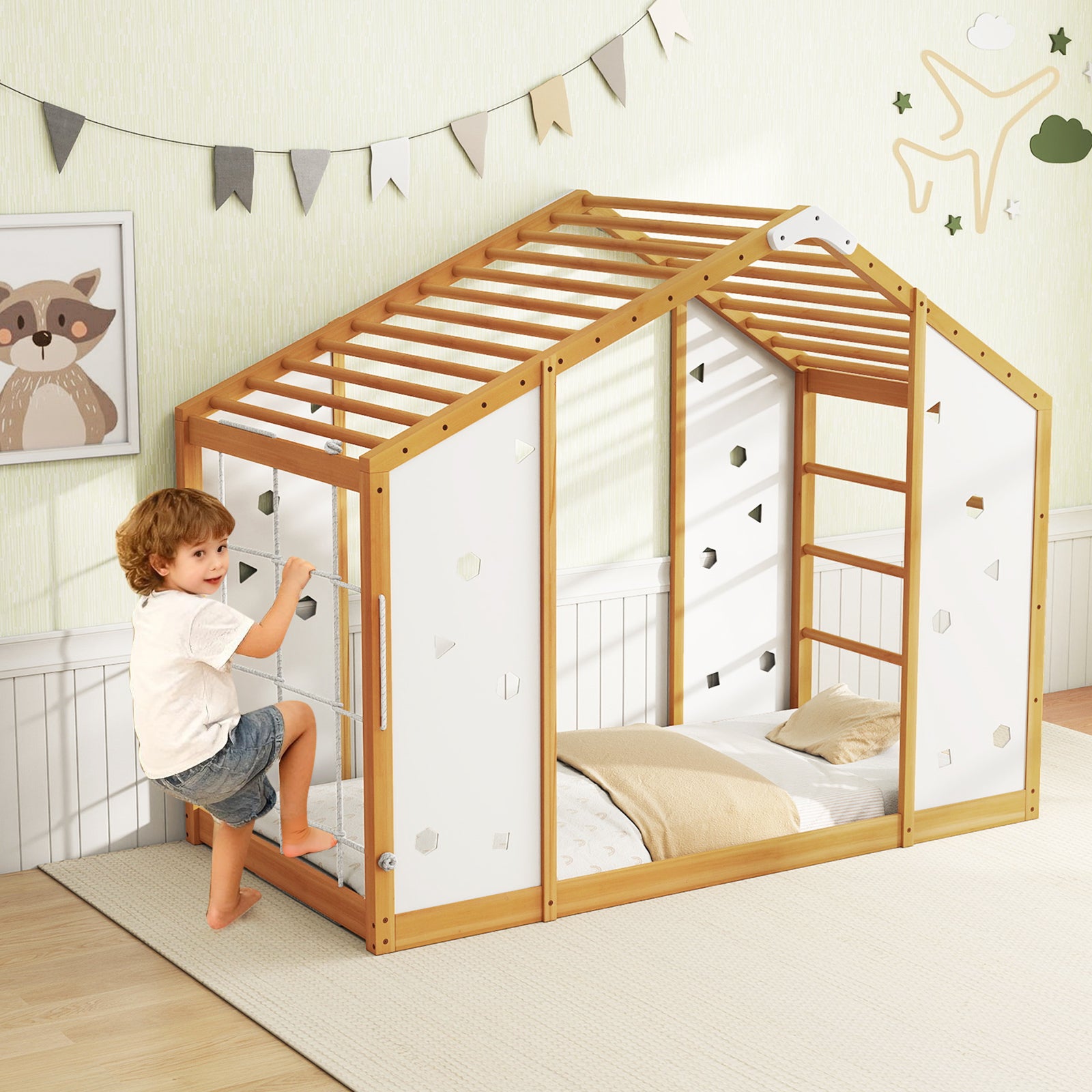 Twin Size Climbing Bed, Montessori Floor Bed, White Toddler Beds at Gallery Canada