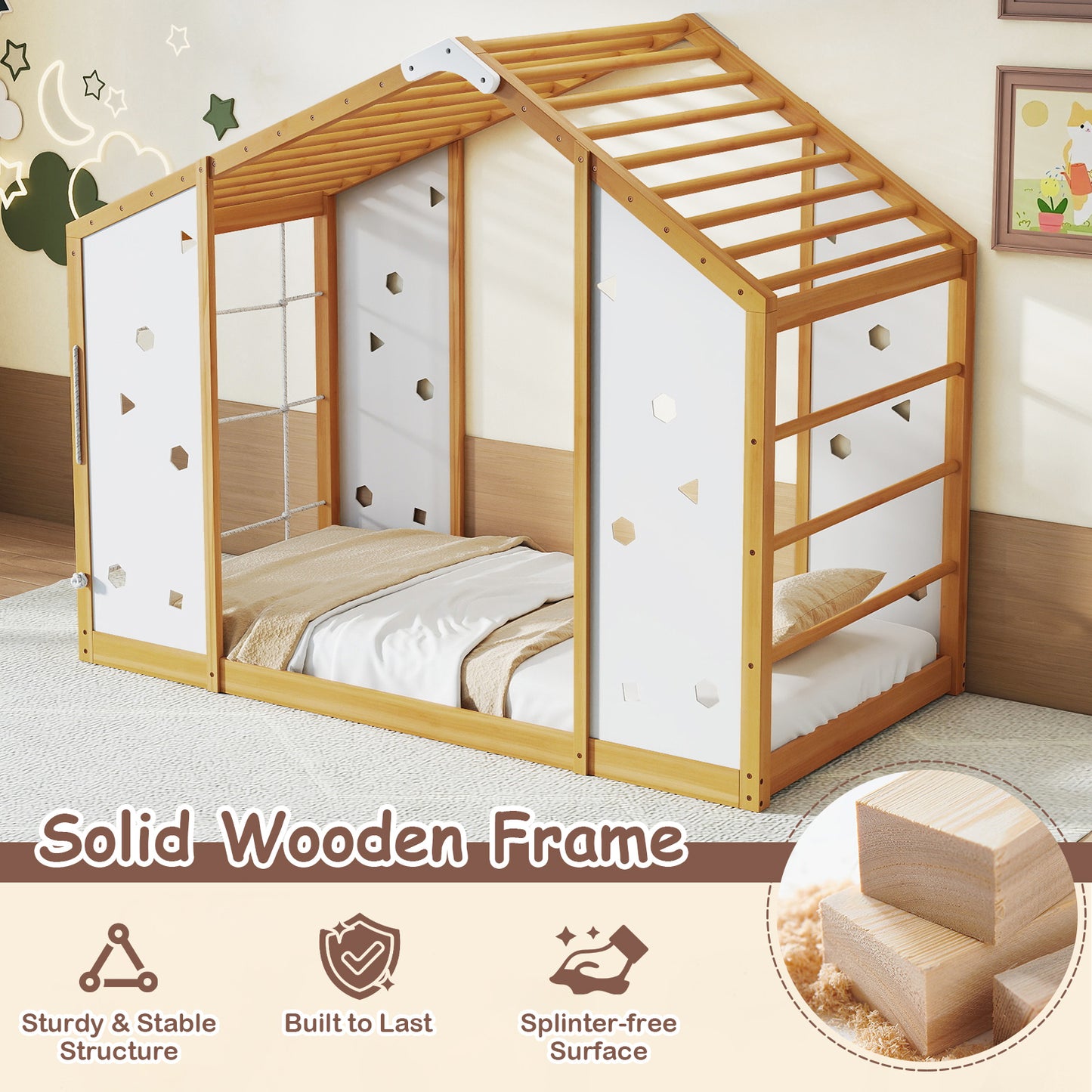 Twin Size Climbing Bed, Montessori Floor Bed, White Toddler Beds at Gallery Canada