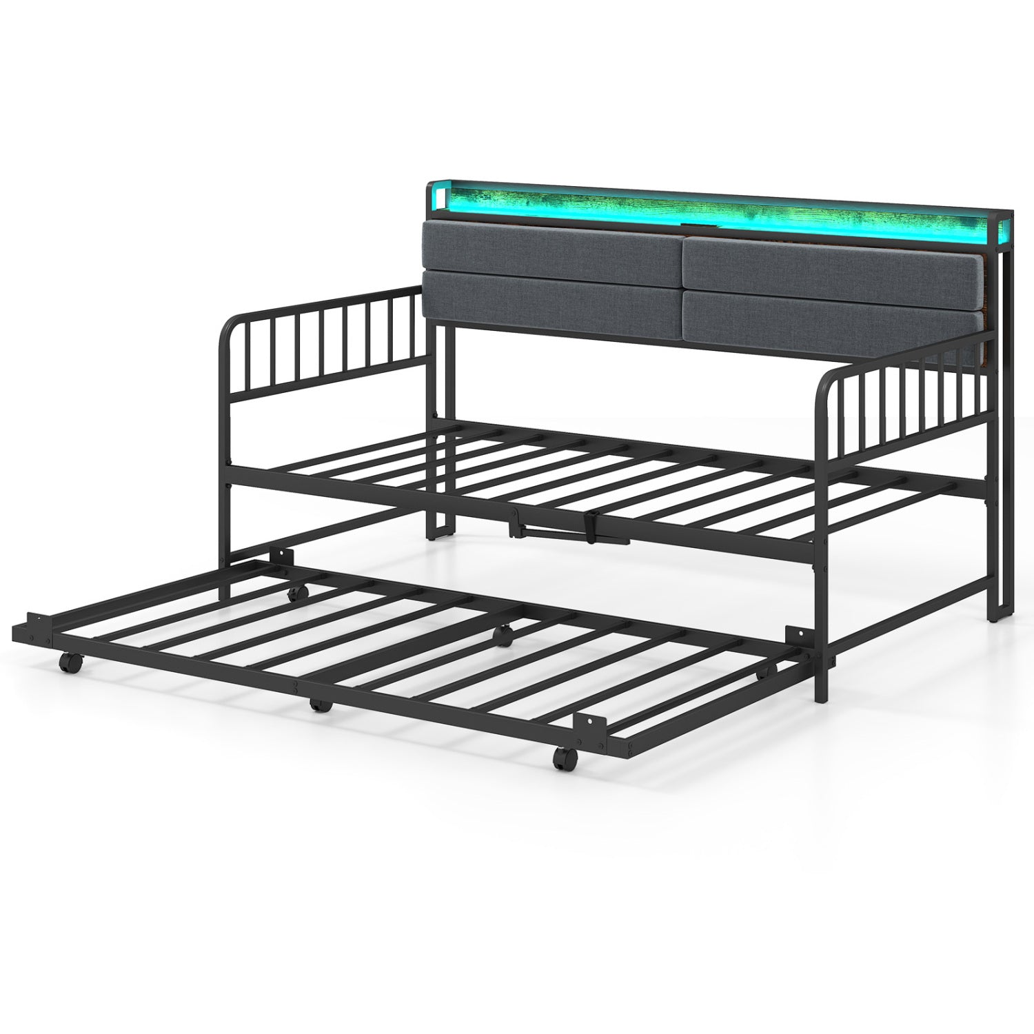 Twin Size Daybed With Trundle, Metal Frame, Headboard, Rustic Brown Trundle Bed Frame at Gallery Canada