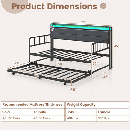 Twin Size Daybed With Trundle, Metal Frame, Headboard, Rustic Brown Trundle Bed Frame at Gallery Canada