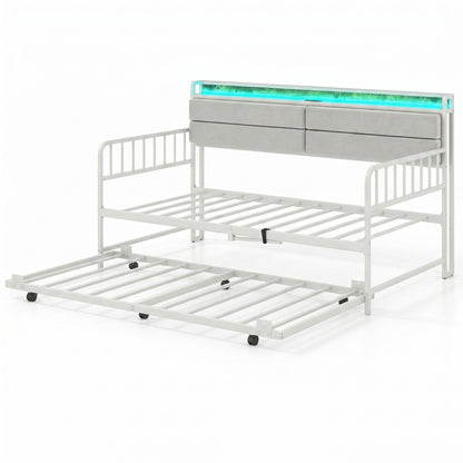 Twin Daybed With Trundle, Metal Frame, Headboard, White Trundle Bed Frame at Gallery Canada