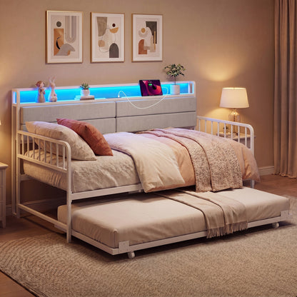 Twin Daybed With Trundle, Metal Frame, Headboard, White Trundle Bed Frame at Gallery Canada