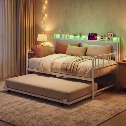 Twin Daybed With Trundle, Metal Frame, Headboard, White Trundle Bed Frame at Gallery Canada