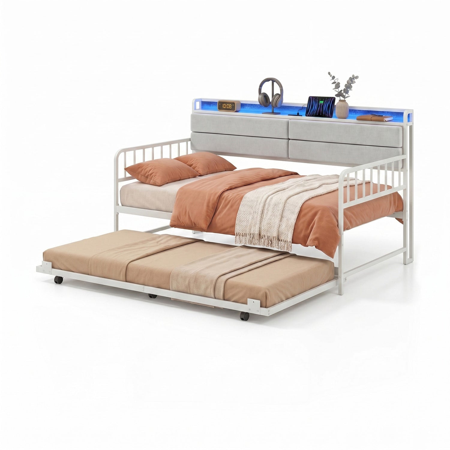 Twin Daybed With Trundle, Metal Frame, Headboard, White Trundle Bed Frame at Gallery Canada