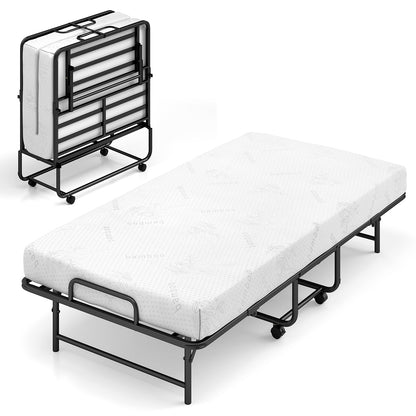 Twin Size Folding Bed with 5-Inch Mattress Rollaway Guest Bed with Memory Foam Mattress Folding Beds at Gallery Canada