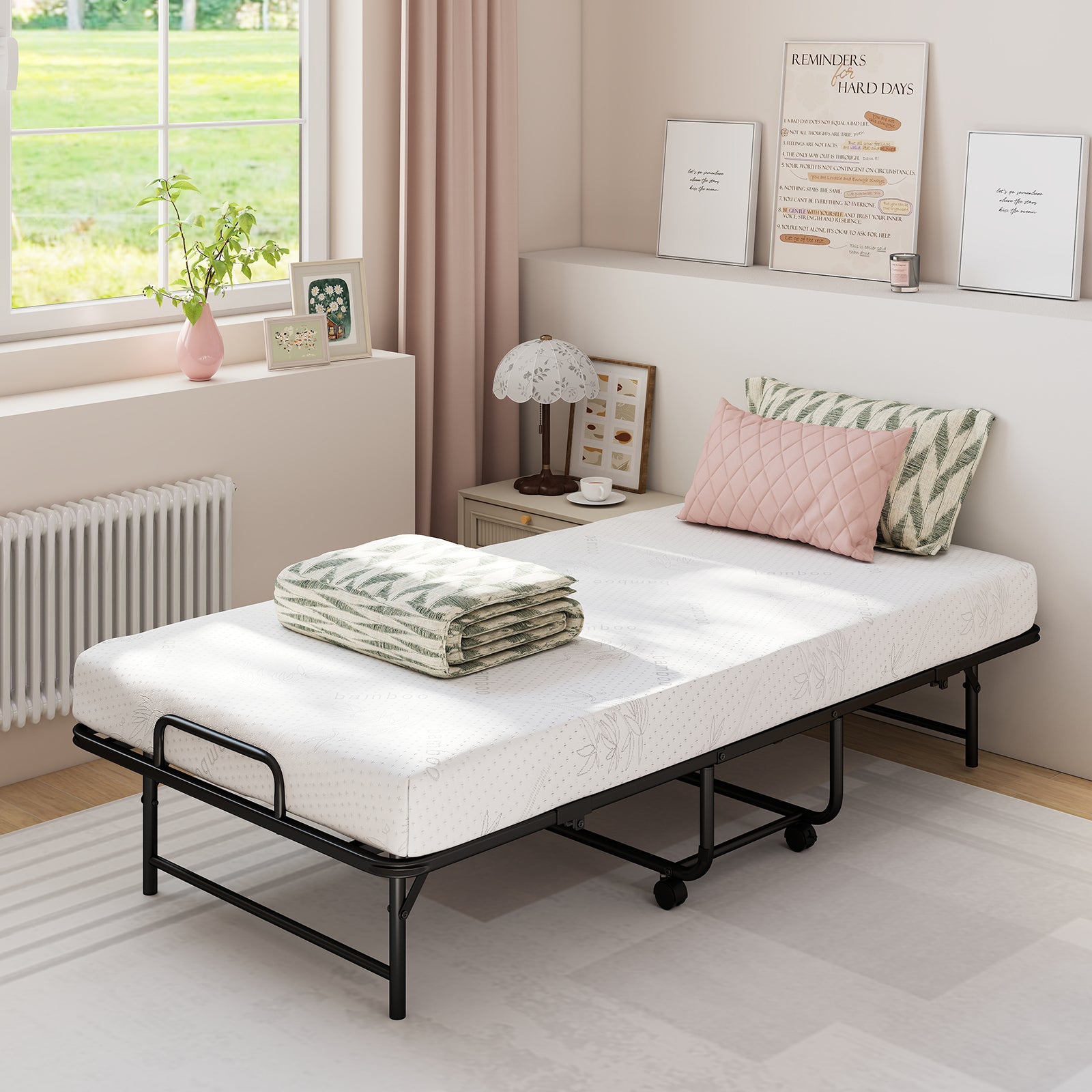 Twin Size Folding Bed with 5-Inch Mattress Rollaway Guest Bed with Memory Foam Mattress Folding Beds at Gallery Canada